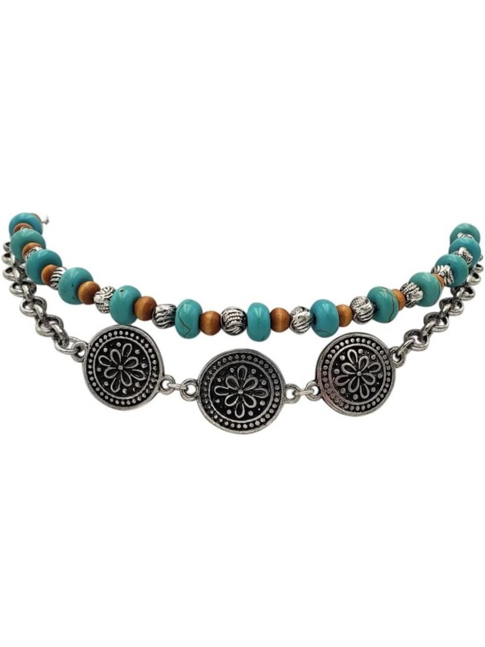 Chic Western Howlite Stone & Metallic Pearl Choker Necklace with Extension 13"+3